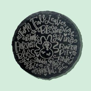 Thanksgiving Thankful Round Slate Coaster - 4 Pack